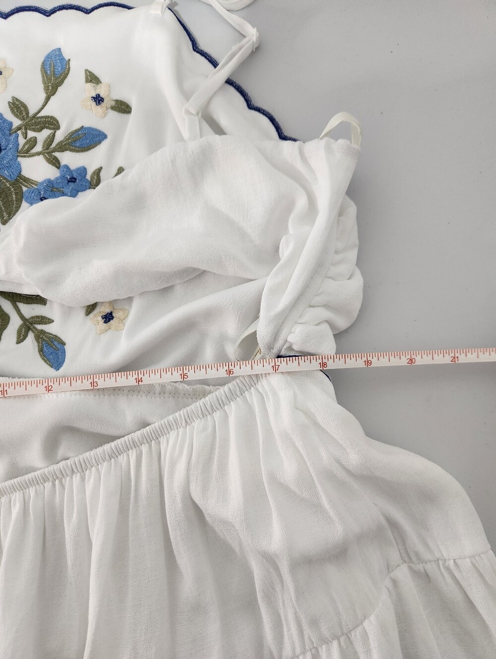 ARULA White Sundress with Blue and Green Floral Embroidery, Size 2x - Picture 7 of 11